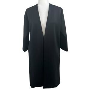 Josie Natori Sleek Scuba Open Front Long Kimono Jacket Elbow Sleeve Black Small